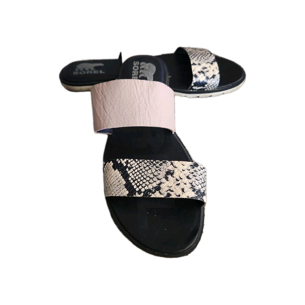 Sorel Ella II Slide Mauve Vapor Sandal‎ Flats Snake Print Leather Women's 9.5